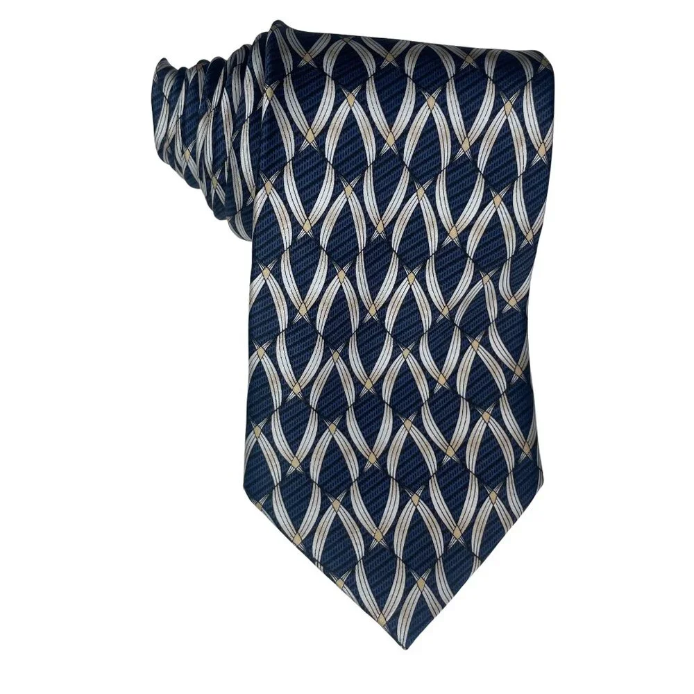 Young Men’s Handmade 100% Silk Tie Navy Blue Geometric